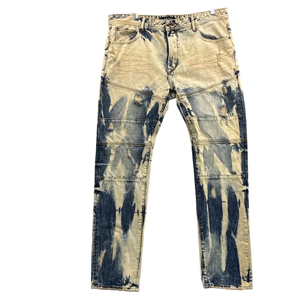 Akoo No Rivals Delinquent Rugged Acid Bleach Wash Straight Leg Jean Men Size 40
